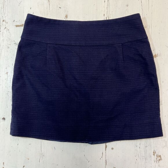 J. Crew Skirt Size 2 Textured Cotton Mini Navy Blue Exposed Zipper #200A - Picture 1 of 5